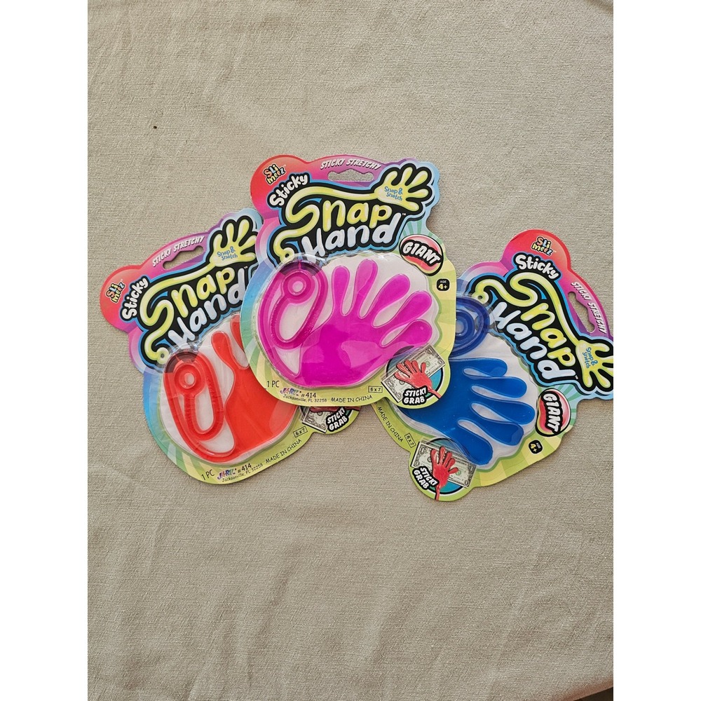 Sli Meez Sticky Snap Hand Giant 3 Pack Stretchy Toy Red Pink Blue JA-RU 414
